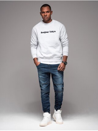 Pánské kalhoty JOGGERY s cargo kapsami na zip modrá Ombre Clothing