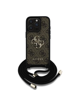 Guess PU 4G Metal Logo Crossbody Popruh Zadní Kryt pro iPhone 15 Pro Max Brown