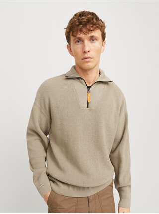 Béžový pánský svetr se zipem Jack & Jones Outdoor