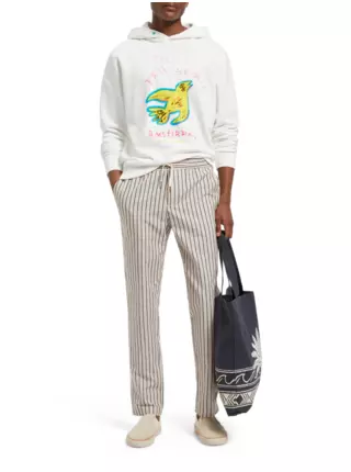 Béžové pánské pruhované kalhoty s příměsí lnu Scotch & Soda