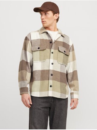 Hnědo-béžová pánská svrchní kostkovaná košile Jack & Jones Bradley