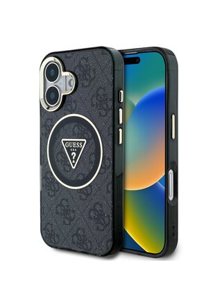 Guess IML 4G Glitter and Triangle Logo MagSafe Zadný Kryt pre iPhone 16 Black