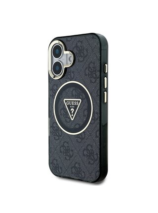 Guess IML 4G Glitter and Triangle Logo MagSafe Zadný Kryt pre iPhone 16 Black