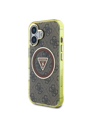 Guess IML 4G Glitter and Triangle Logo MagSafe Zadný Kryt pre iPhone 16 Brown