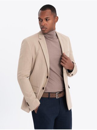 Elegantné pánske sako z vlnenej zmesi béžovej Ombre Clothing