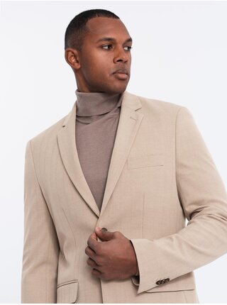 Elegantné pánske sako z vlnenej zmesi béžovej Ombre Clothing