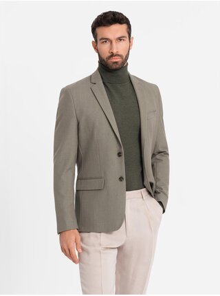 Elegantné pánske sako z vlnenej zmesi khaki Ombre Clothing