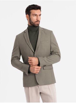 Elegantné pánske sako z vlnenej zmesi khaki Ombre Clothing