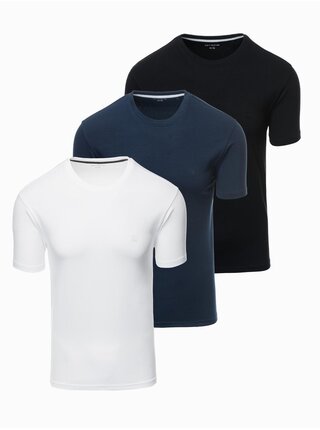 Sada tří kusů pánských bavlněncýh triček BASIC s kulatým výstřihem Ombre Clothing
