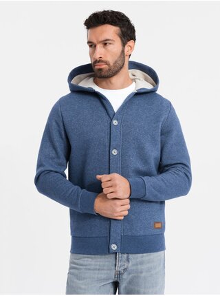 Pánska mikina s kapucňou na gombíky modrá Ombre Clothing