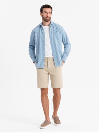 Pánské krátké šortky SLIM FIT ze strukturovaného melanžového úpletu béžové Ombre Clothing