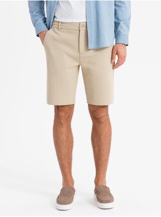 Pánské krátké šortky SLIM FIT ze strukturovaného melanžového úpletu béžové Ombre Clothing