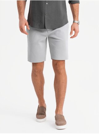 Pánske krátke šortky SLIM FIT zo štruktúrovaného melanžového úpletu svetlo šedej Ombre Clothing