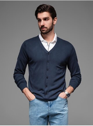 Pánský pletený svetr se strukturovanými puntíky - tmavě modrý Ombre Clothing