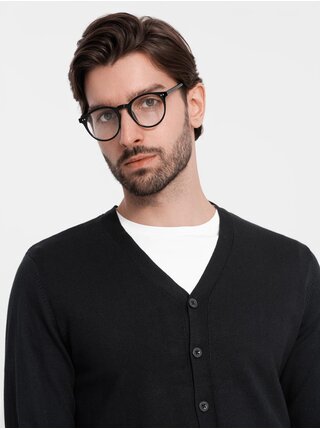 Pánský pletený svetr se strukturovanými puntíky - tmavě modrý Ombre Clothing