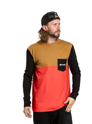 Meatfly pánské tričko s dlouhým rukávem Harvey Gold Brown/Bright Red | Hnědá | Velikost