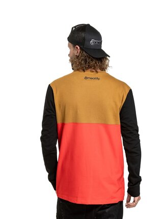 Meatfly pánské tričko s dlouhým rukávem Harvey Gold Brown/Bright Red | Hnědá | Velikost