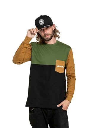 Meatfly pánské tričko s dlouhým rukávem Harvey Olive/Gold Brown | Hnědá | Velikost