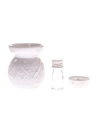 Keramická aromalampa + olej, svíčka, fresh linen, 0/96