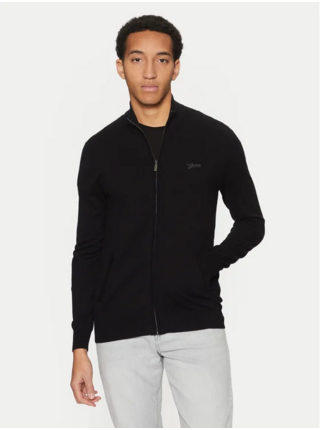 Pánský černý cardigan s vyšitým logem Guess jeans