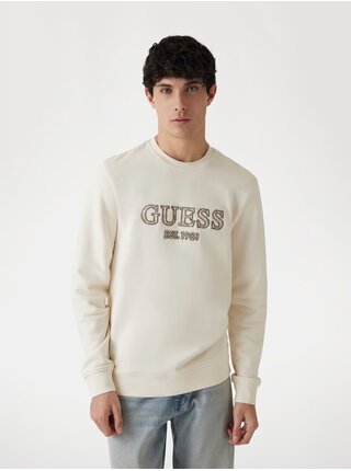 Pánská béžová mikina s vyšitým logem Guess jeans