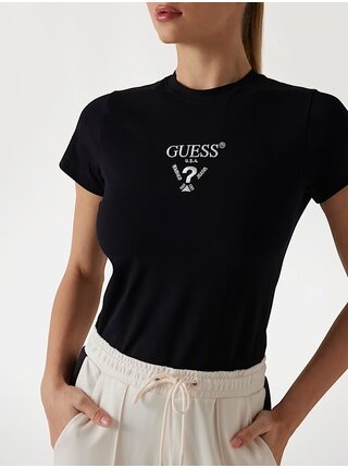 Dámské černé triko s předním logem Guess jeans