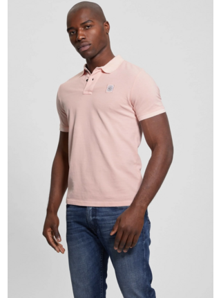 Pánská růžová polokošile piqué Guess jeans