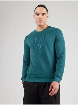 Pánská petrolejová mikina s vyšitým logem Guess jeans