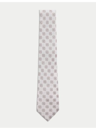 Kravata ze směsi lnu a hedvábí se vzorem medailonků Marks & Spencer smetanová