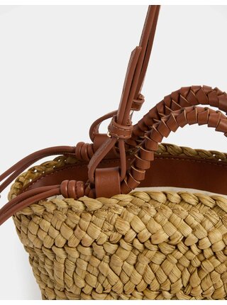 Slaměná tkaná mini kabelka přes rameno ve tvaru košíku Marks & Spencer béžová