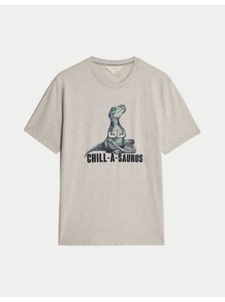 Pyžamový top z čisté bavlny s grafickým motivem dinosaurů Marks & Spencer béžová