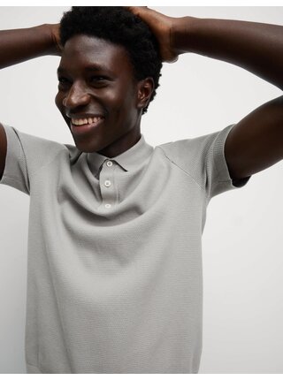 Pletená polokošile s texturou a vysokým podílem bavlny Marks & Spencer šedá