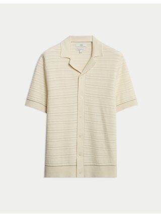 Pletená polokošile s texturou a vysokým podílem bavlny Marks & Spencer smetanová
