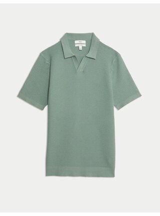 Pletená polokošile s rozhalenkovým límcem, z čisté bavlny Marks & Spencer zelená