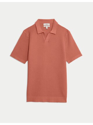 Pletená polokošile s rozhalenkovým límcem, z čisté bavlny Marks & Spencer oranžová