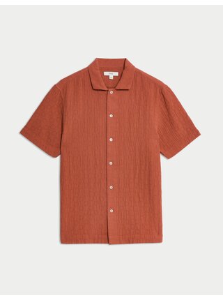 Texturovaná košile z čisté bavlny v nežehlivé úpravě Marks & Spencer oranžová