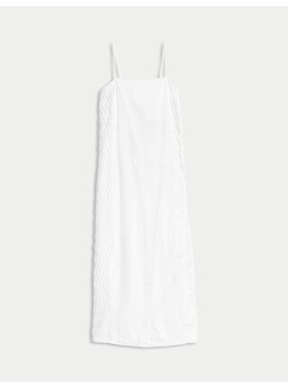 Splývavé midi šaty s hranatým výstřihem a vysokým podílem lnu Marks & Spencer bílá