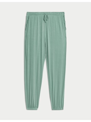 Žebrované pyžamové kalhoty s manžetovými lemy, s krajkou Marks & Spencer zelená