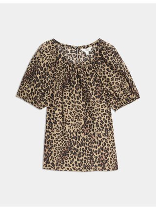 Halenka s výstřihem ke krku s leopardím potiskem a vysokým podílem lyocellu Marks & Spencer hnědá