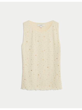 Zdobený tílkový top s výstřihem ke krku Marks & Spencer smetanová