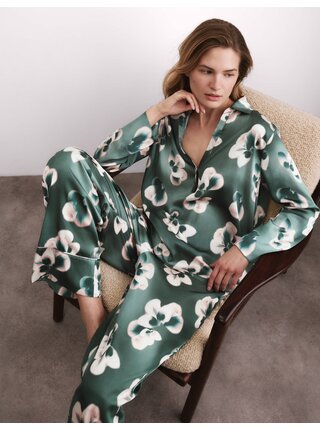 Saténové květované pyžamové kalhoty Marks & Spencer zelená