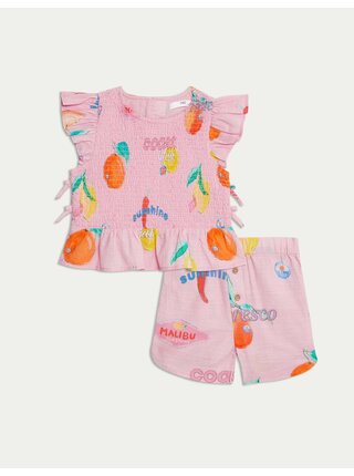 2dílný outfit s motivem ovoce, s vysokým podílem bavlny (2–16 let) Marks & Spencer růžová