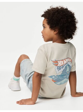 Tričko z čisté bavlny s motivem Hot Wheels™ (2–8 let) Marks & Spencer smetanová