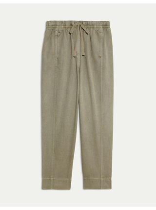 Barvené natahovací kalhoty zúženého střihu se stahovací šňůrkou Marks & Spencer béžová