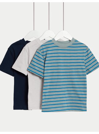 Pruhovaná trička z čisté bavlny, 3 ks (2–8 let) Marks & Spencer zelená