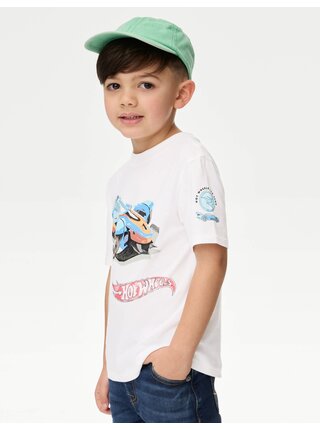 Tričko z čisté bavlny s motivem Hot Wheels™ (2–8 let) Marks & Spencer bílá