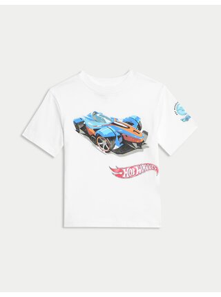 Tričko z čisté bavlny s motivem Hot Wheels™ (2–8 let) Marks & Spencer bílá
