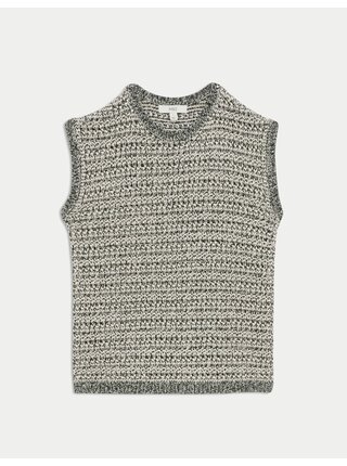 Pletená vesta úzkého střihu s výstřihem ke krku, s bavlnou Marks & Spencer černá