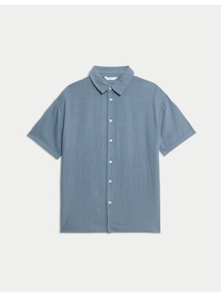 Košile s vysokým podílem lnu modrá Marks & Spencer