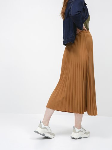 Hnědá plisovaná maxi sukně Selected Femme Alexis